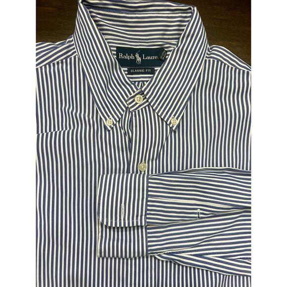 Polo Ralph Lauren Classic Fit Blue White Striped Button Shirt Men Size XL - Picture 1 of 4
